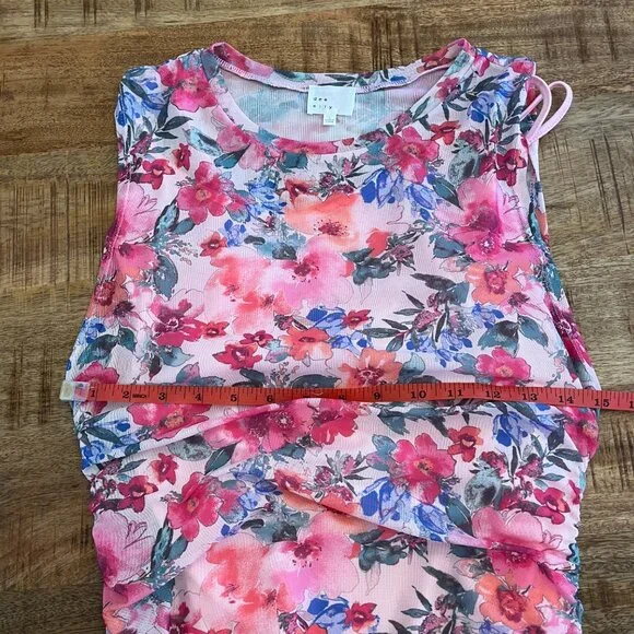 Vici Dee Elly Floral Mesh Ruched‎ Sleeveless Midi Dress L Wedding Guest Formal - Picture 8 of 12